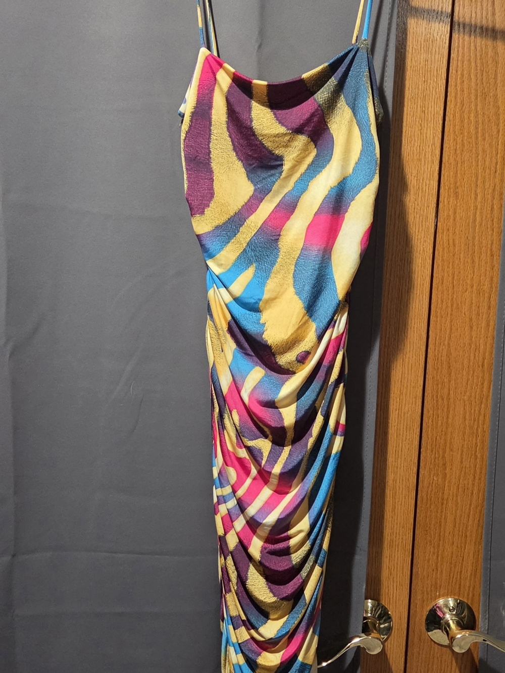 Fashion Nova Silk Colorful Zebra Print Bodycon Midi Dress